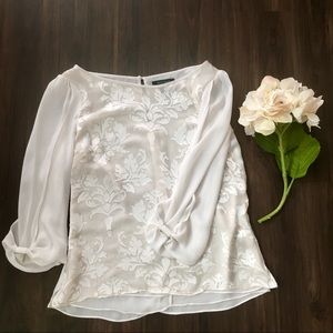 WHBM White Flowy Long Sleeve Floral Blouse